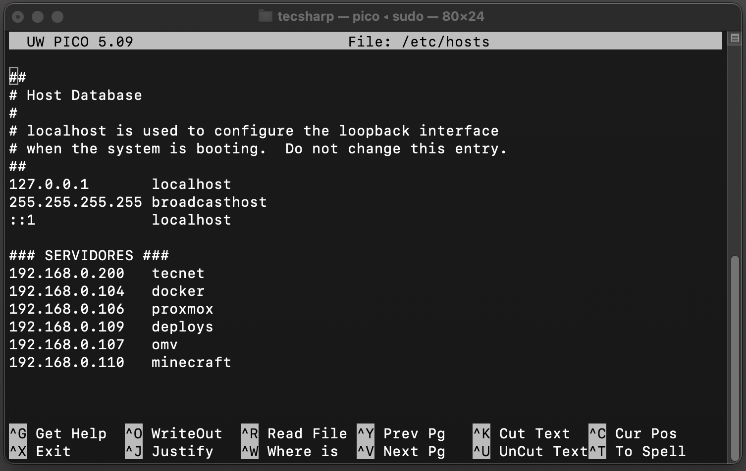 terminal /etc/hosts